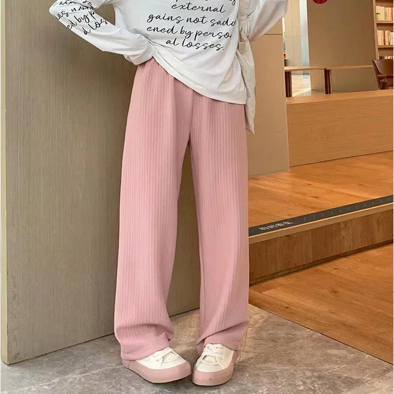 2025 Spring Summer Ice Silk Wide Leg Pants for Women Korean Thin Chiffon High Waist Saggy Loose Straight Casual Fashion Trousers thumbnail 2
