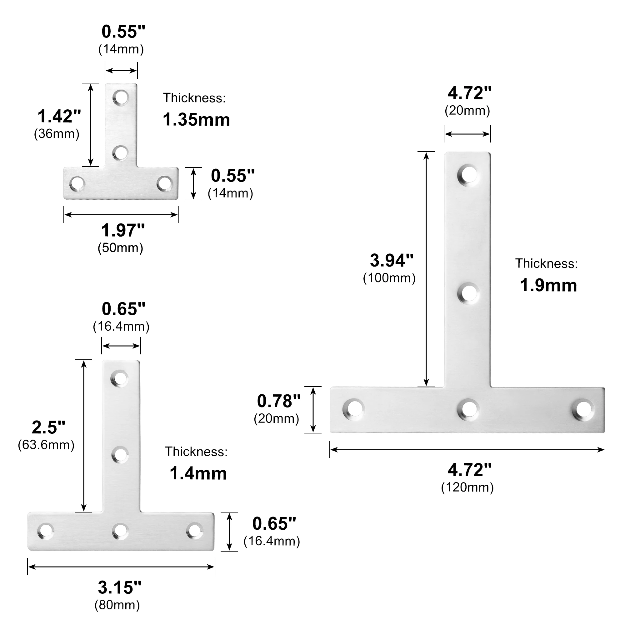 Stainless Steel T-Shap Straight Brace Brackets Mending Joining Plates Repair Fixing Heavy Duty Brackets thumbnail 3