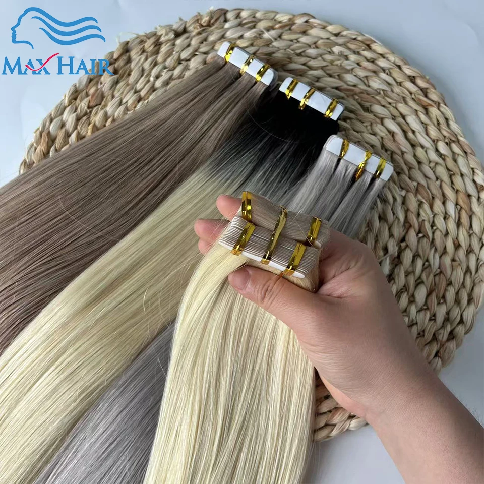 Human Tape In Hair Extensions Straight Human Hair 40pcs/Pack European Remy Straight Invisible Tape-Ins Adhesive Hair Extensions