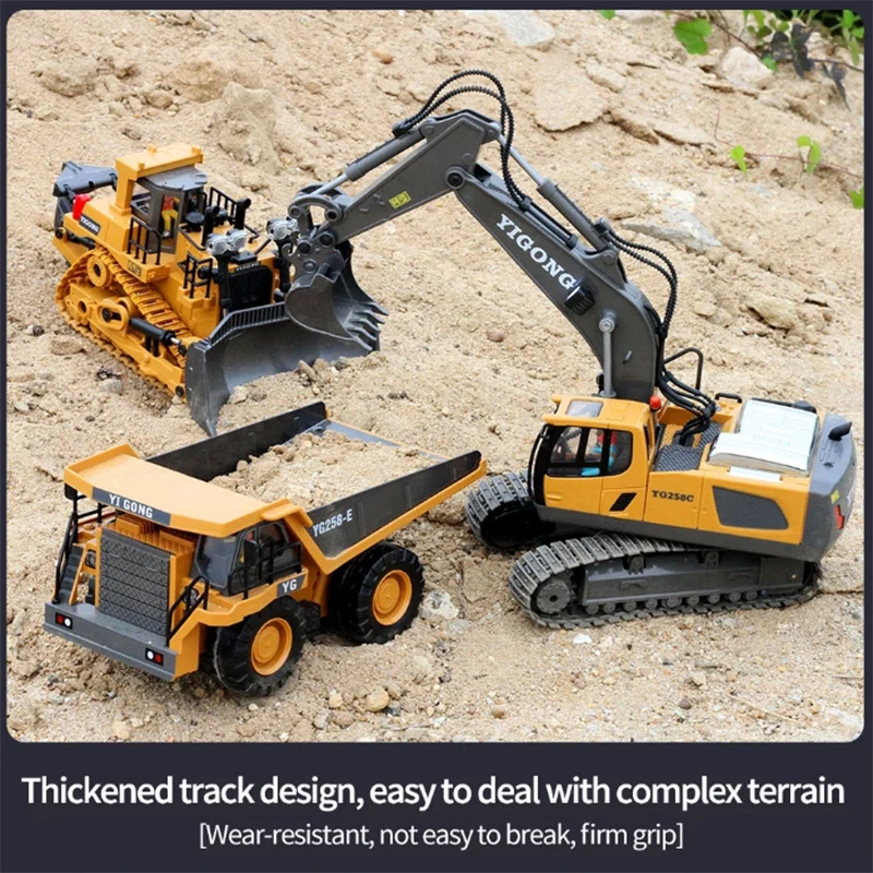 RC Alloy Remote Control Excavator Toy Engineering Vehicle Children's Charging Model Car Playset for Kids Boy Gifts thumbnail 2