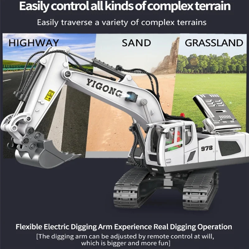 RC Alloy Remote Control Excavator Toy Engineering Vehicle Children's Charging Model Car Playset for Kids Boy Gifts thumbnail 3
