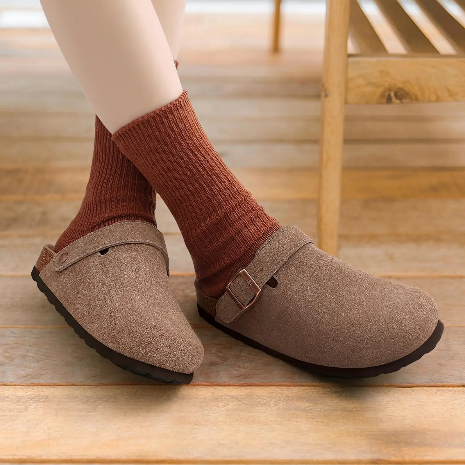 Crestar Women's Suede Clogs with Adjustable Strap Adult Fashion Cork Footbed Leather Mules New Outdoor Comfortable Potato Shoes thumbnail 3
