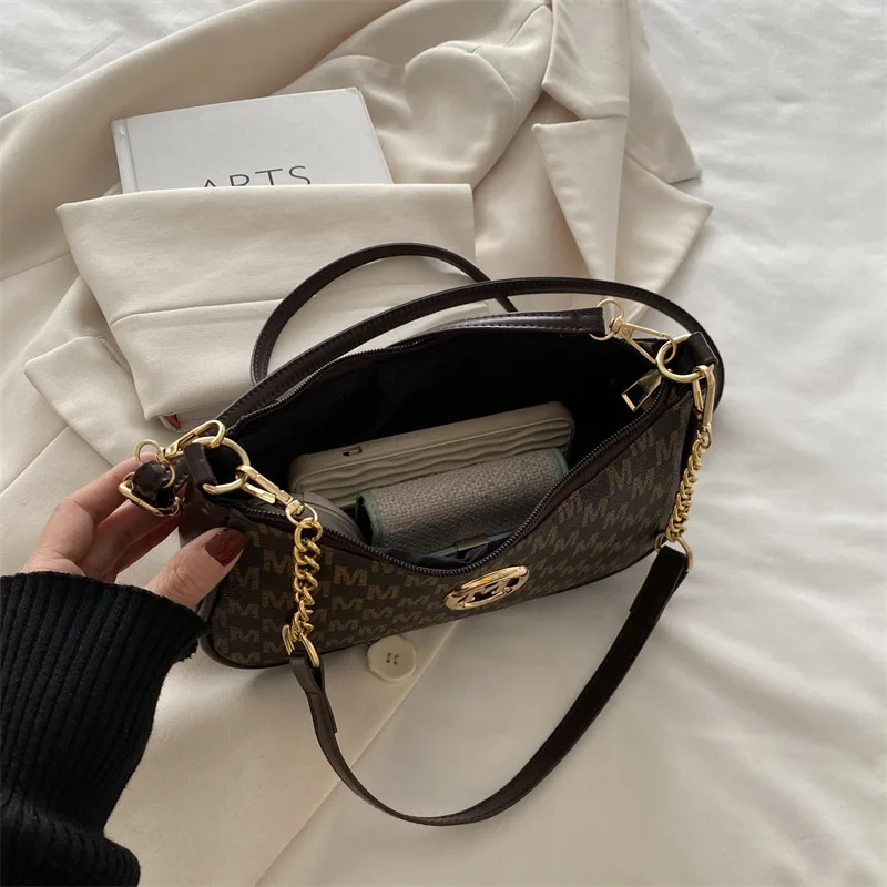 Vintage Style Handbag Crossbody Bag, Gold Letter 'M' Design Pu Leather Shoulder Messenger Bag, Synthetic Leather Tote Bag, Purse thumbnail 5
