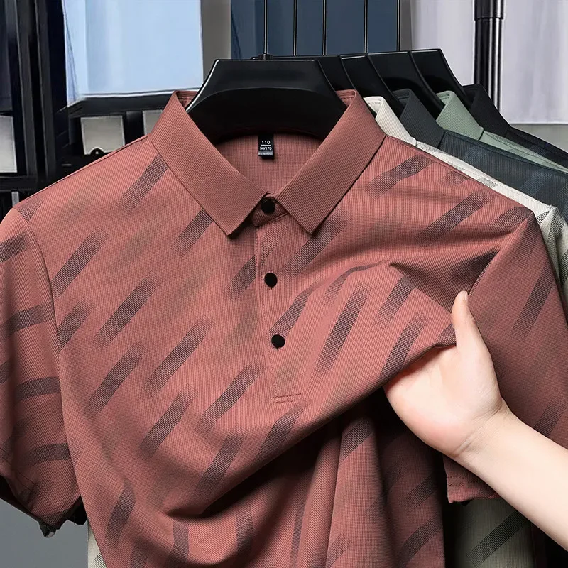 2025 New Men's Business Casual Short Sleeved Printed Polo Shirt Fashionable Breathable Comfortable and Versatile Top thumbnail 5