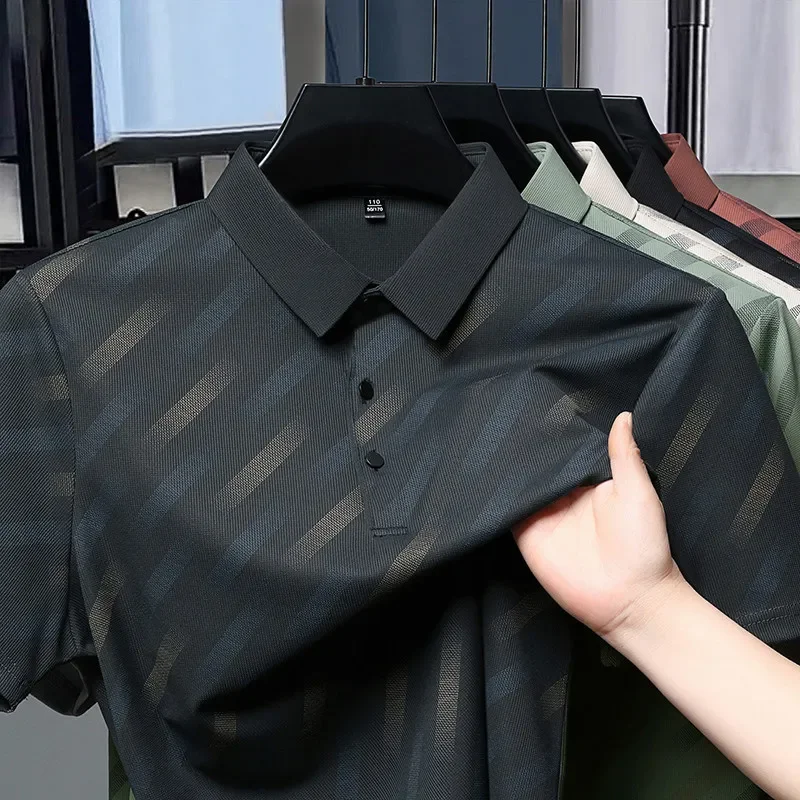 2025 New Men's Business Casual Short Sleeved Printed Polo Shirt Fashionable Breathable Comfortable and Versatile Top thumbnail 3