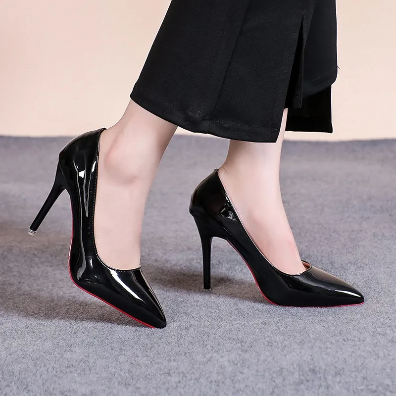 Sexy Pointed Toe Patent Leather High Heels Temperament Girl Red Sole Party Dress Stiletto Pumps Classic Black Work Single Shoes thumbnail 4