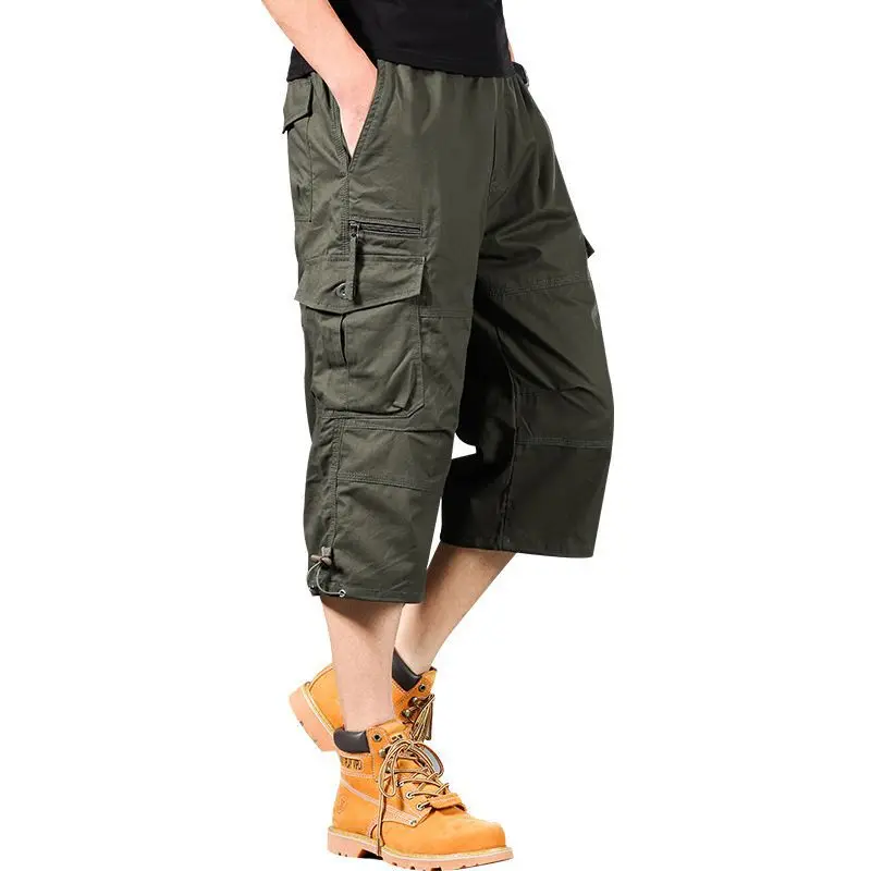 Summer outdoor multi pocket workwear shorts for men, plus fat plus plus size casual cropped pants, pure cotton sports mid length thumbnail 4