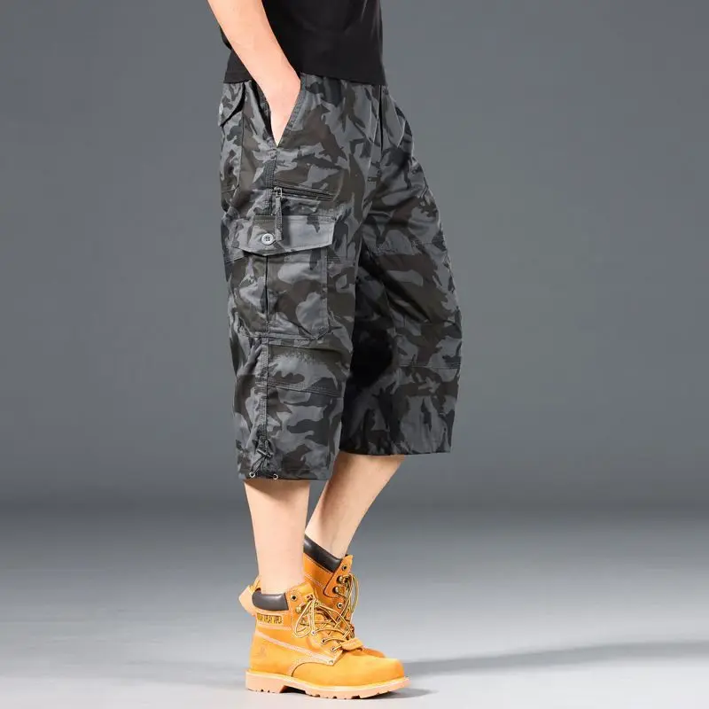Summer outdoor multi pocket workwear shorts for men, plus fat plus plus size casual cropped pants, pure cotton sports mid length thumbnail 3