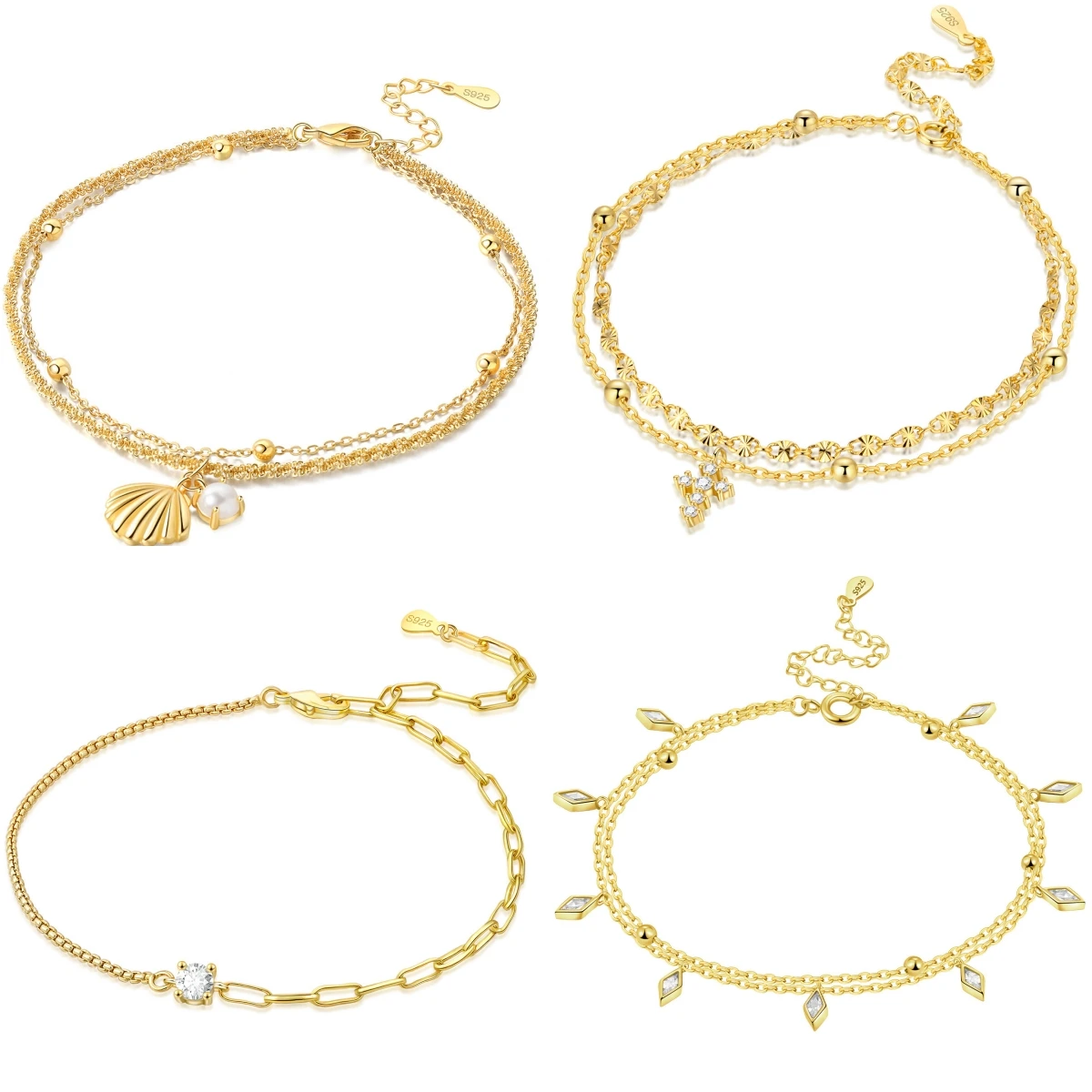 Orstarry S925 Sterling Silver Summer Minimalist Asymmetrical Chain Anklets Women Lady Ankle Bracelet Prom Foot Party Jewelry