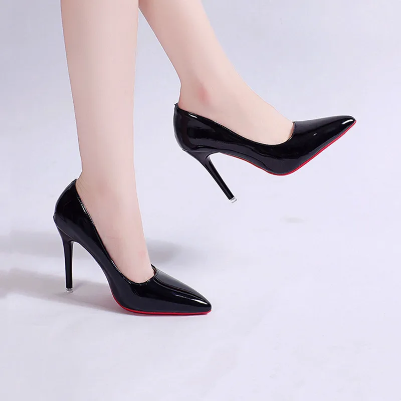 White Nude Pointed Toe Patent Leather High Heels Sexy Red Sole Party Prom Girl Pumps Minimalist Shallow Mouth Work Single Shoes thumbnail 4