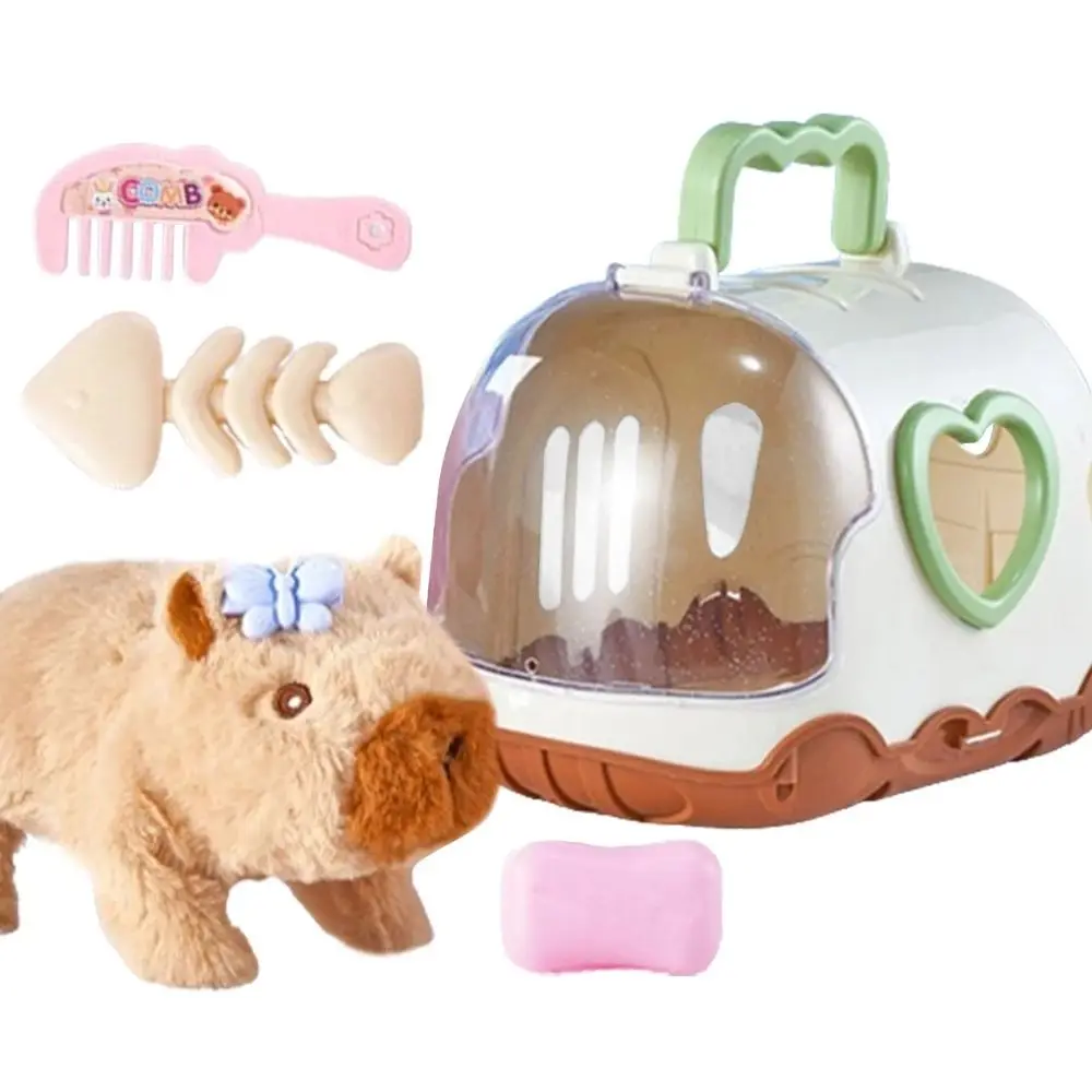 Rechargeable Electric Capybara Toy with Sound Cute Plush Capybara Figure Set Mouth Moving Interactive Capybara Walking Doll