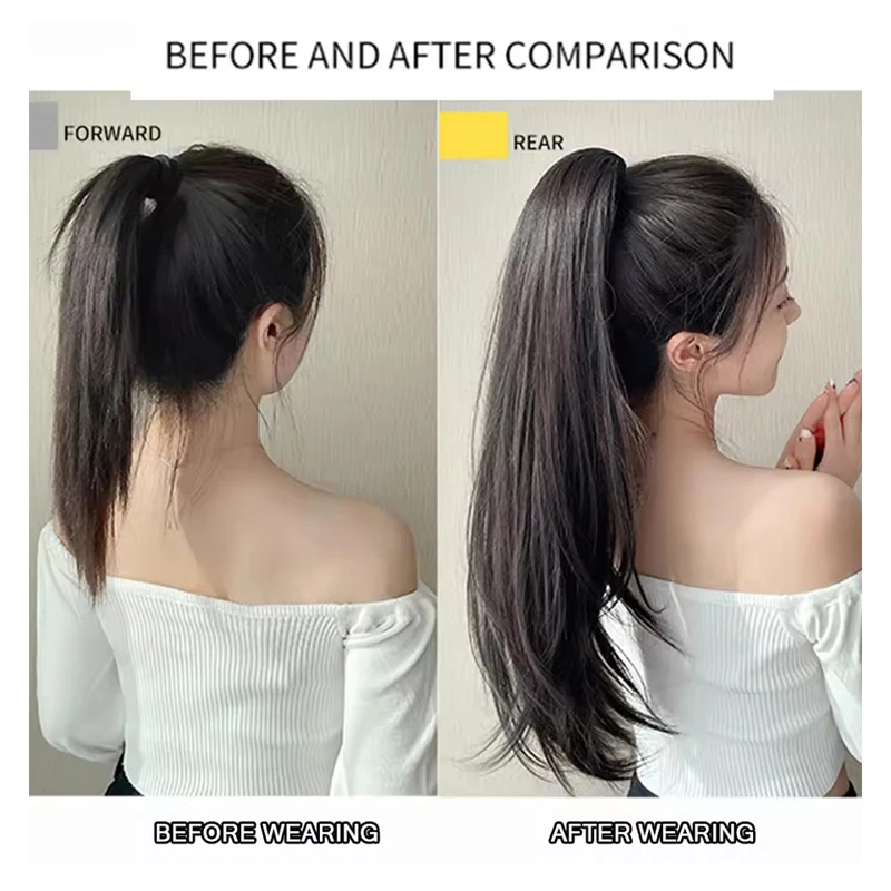 18Inch Synthetic Straight Claw Clip On Ponytail Hair Extension  Ponytail Extension Hair For Women Pony Tail Hair Hairpiece thumbnail 6