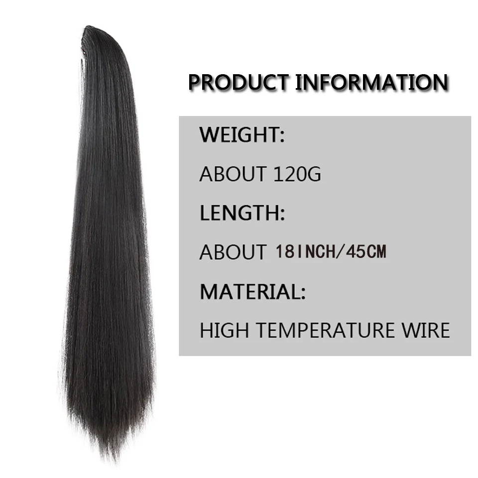 18Inch Synthetic Straight Claw Clip On Ponytail Hair Extension  Ponytail Extension Hair For Women Pony Tail Hair Hairpiece thumbnail 3
