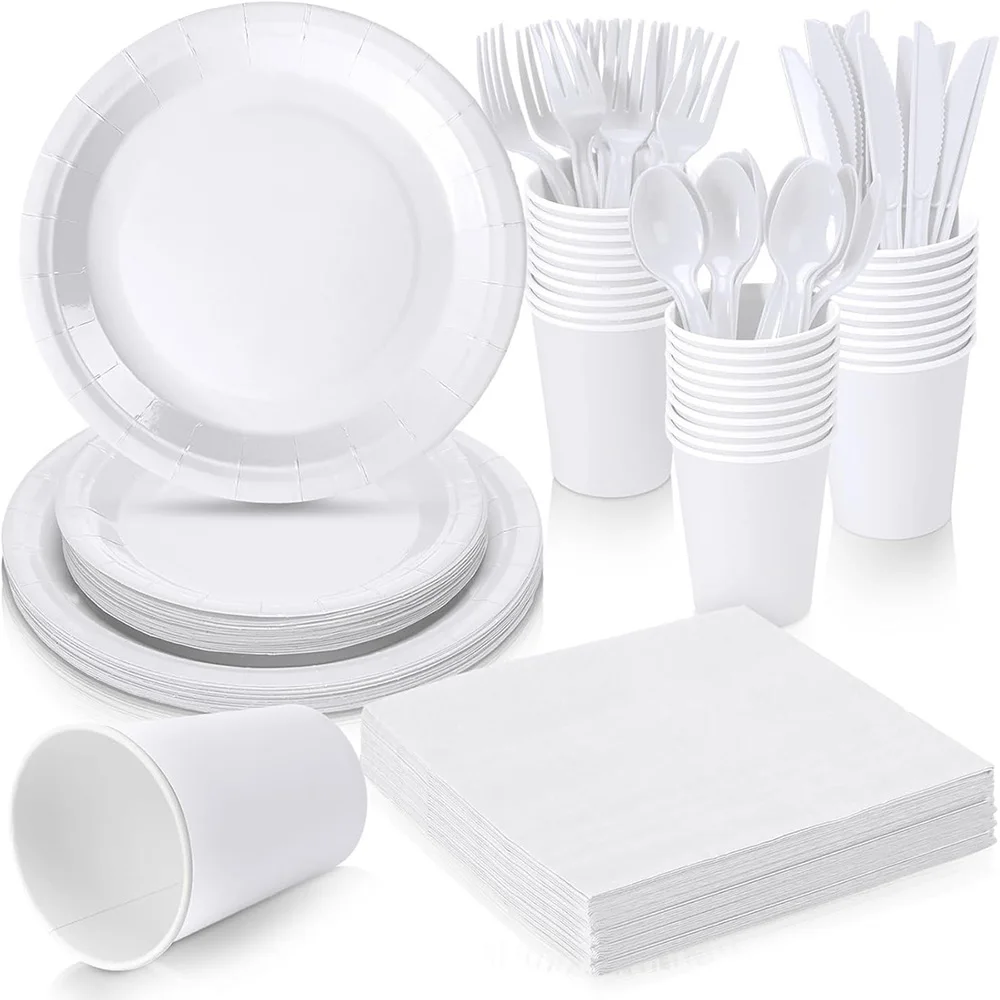 Pure White Themed Birthday Super Girl Decoration Party Disposable tableware Tissues Cups Plates Tablecloths Knives Forks