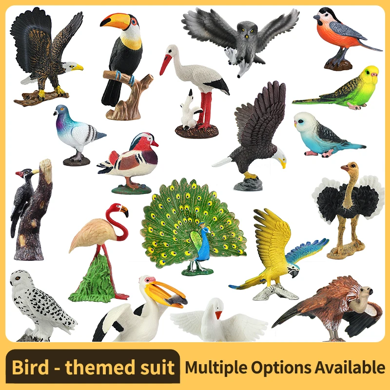 Classic Bird Animal Flamingos Parrot Sea Mew Peacock Owl Ostrich Model Solid PVC Action Figures Miniature Education Toy