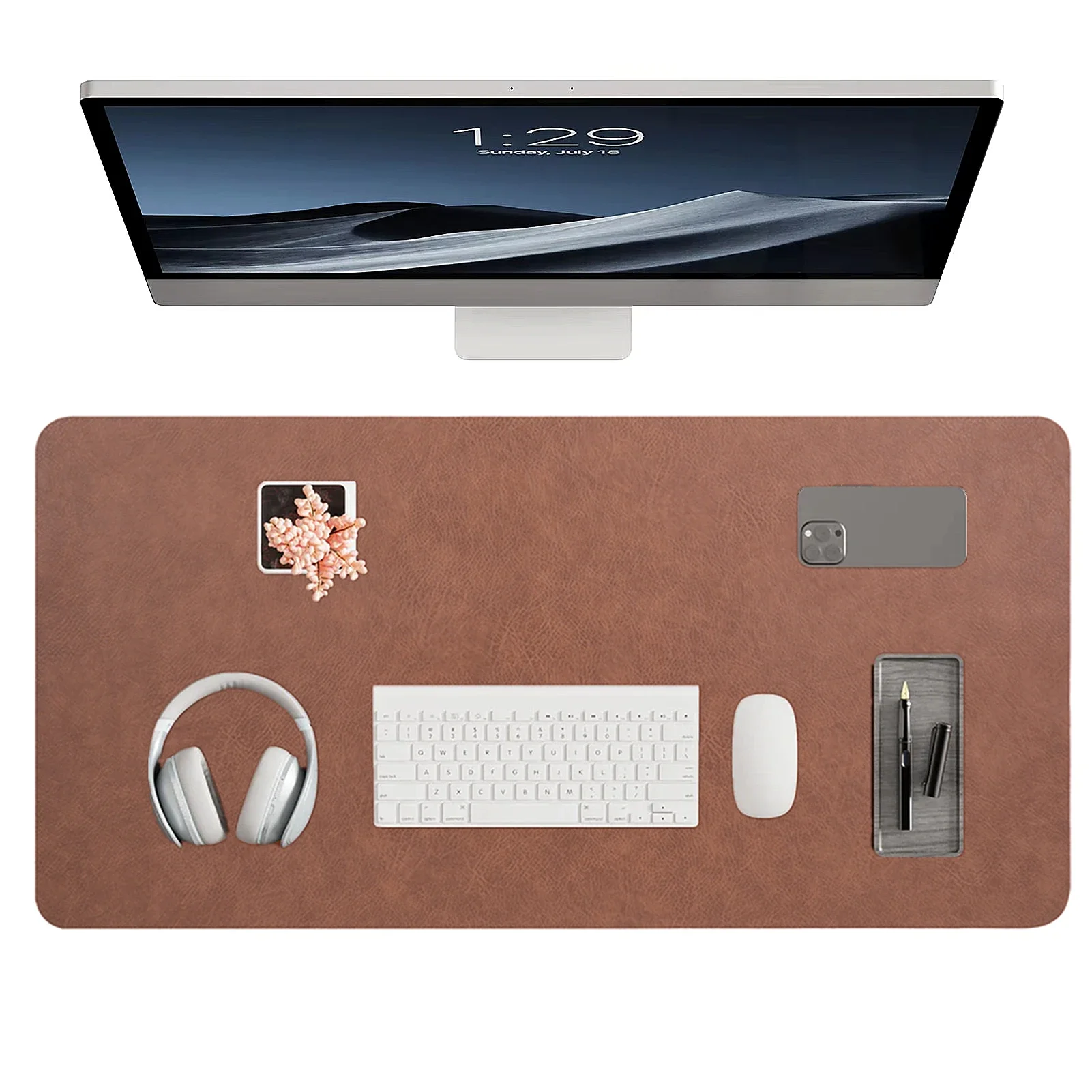 Double-Sided Vintage PU Desk Mat Waterproof Non-Slip Pad for Home Office,Gaming & Writing,Dirt-Proof Leather Workspace Protector thumbnail 2