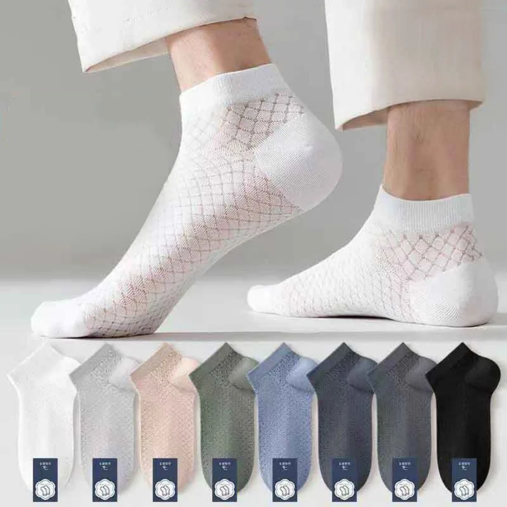5 Pairs Summer Breathable Men's Mesh Socks Thin Cotton Sweat-absorbing Male Short Socks Low Tube Sports Ankle thumbnail 2