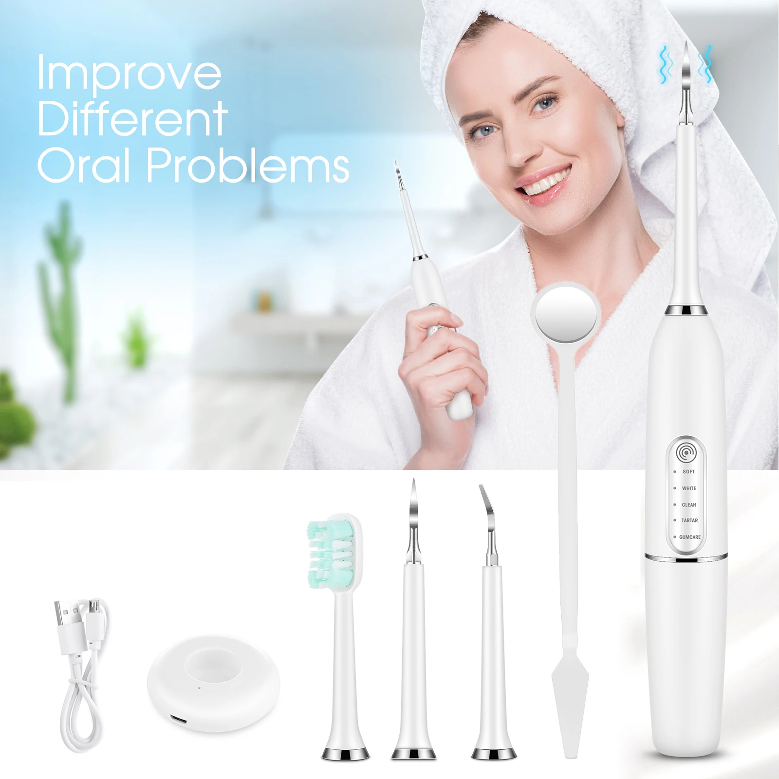 Electric Dental Calculus Remover Dental Cleaning Device Teeth Cleaner Tooth Whitening Irrigator Reduce Tartar Scaler Teeth Care