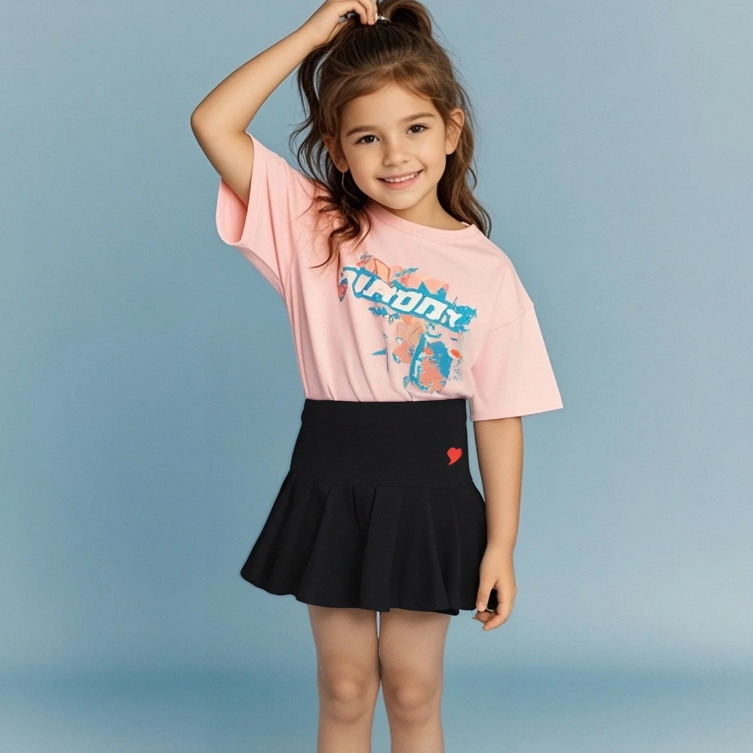 JK Skirt Shorts Children Miniskirt Summer Girls Candy Color Embroidered Heart Design  Simple Pleated Skirt Safety Pants Design thumbnail 2