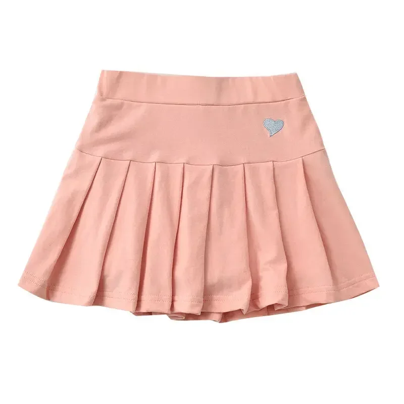 JK Skirt Shorts Children Miniskirt Summer Girls Candy Color Embroidered Heart Design  Simple Pleated Skirt Safety Pants Design thumbnail 6