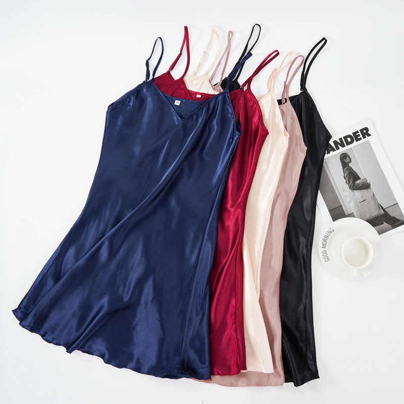 Women's Sexy Silk Satin Night Dress Sleeveless Nighties V-neck Nightgown Nightdress Plus Size Sleepwear Nightwear thumbnail 2