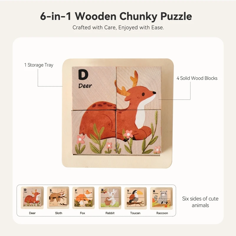 Baby Wooden Blocks Toy Children Six Side Cube Jigsaw Puzzles Game Animal Traffic Cognize Early Learning Educational Toy Kid Gift thumbnail 6