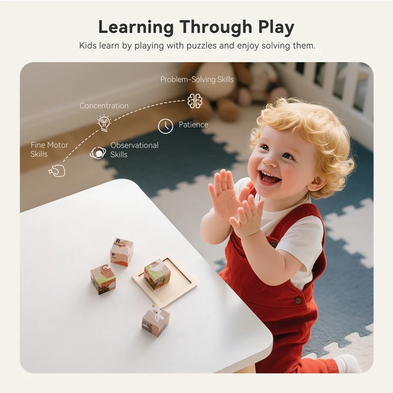 Baby Wooden Blocks Toy Children Six Side Cube Jigsaw Puzzles Game Animal Traffic Cognize Early Learning Educational Toy Kid Gift thumbnail 2
