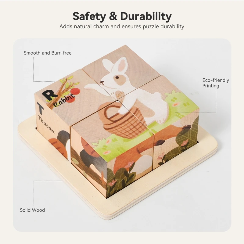 Baby Wooden Blocks Toy Children Six Side Cube Jigsaw Puzzles Game Animal Traffic Cognize Early Learning Educational Toy Kid Gift thumbnail 4