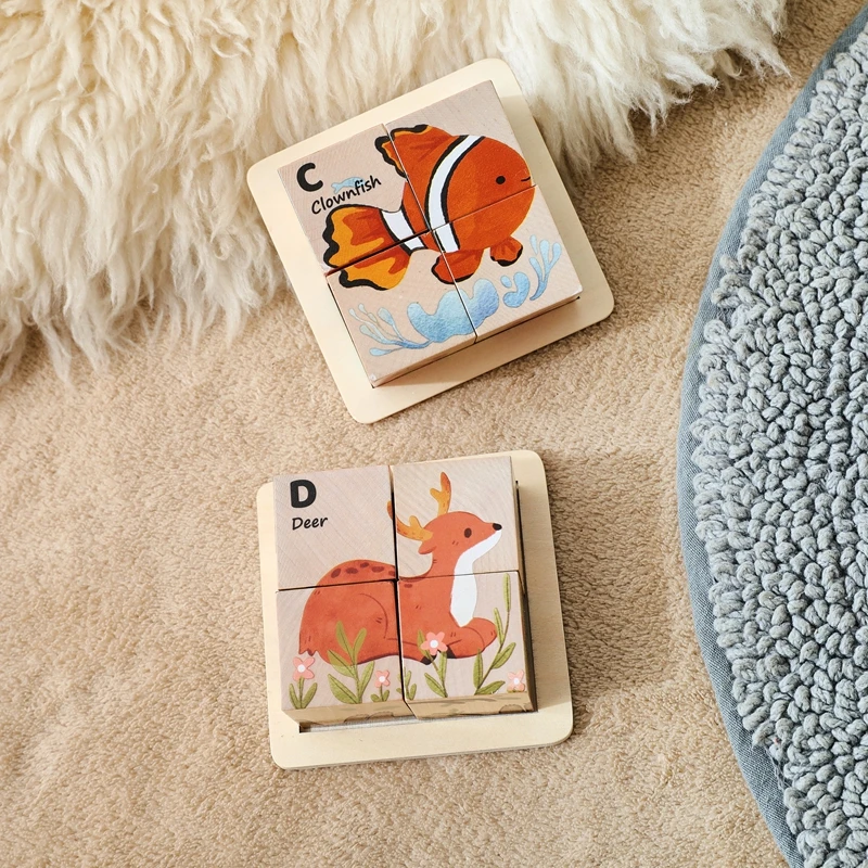 Baby Wooden Blocks Toy Children Six Side Cube Jigsaw Puzzles Game Animal Traffic Cognize Early Learning Educational Toy Kid Gift thumbnail 3