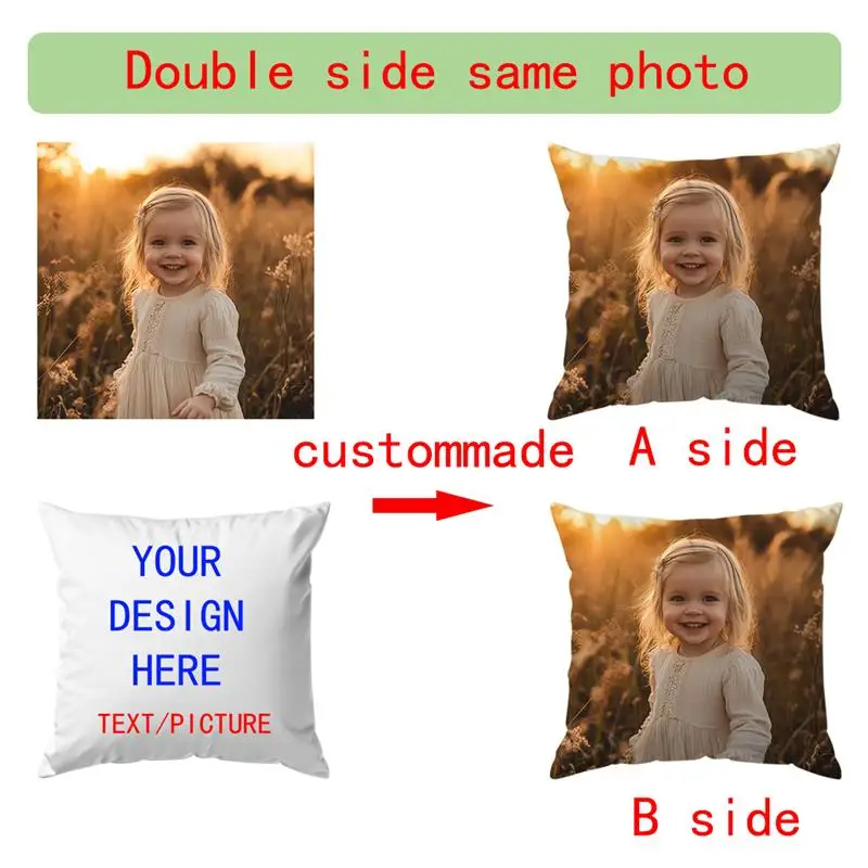 Custom Cushion Cover With Pictures Logo DIY Customized Throw Pillow Case Home Decorative Wedding Pets Baby Print Pillowcase thumbnail 4