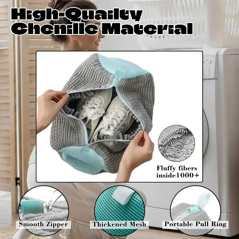 Machine Washable Shoe Washing & Drying Bag with Soft Fiber - Durable Polyester Laundry Protector for Shoes Adjustable Strap thumbnail 5