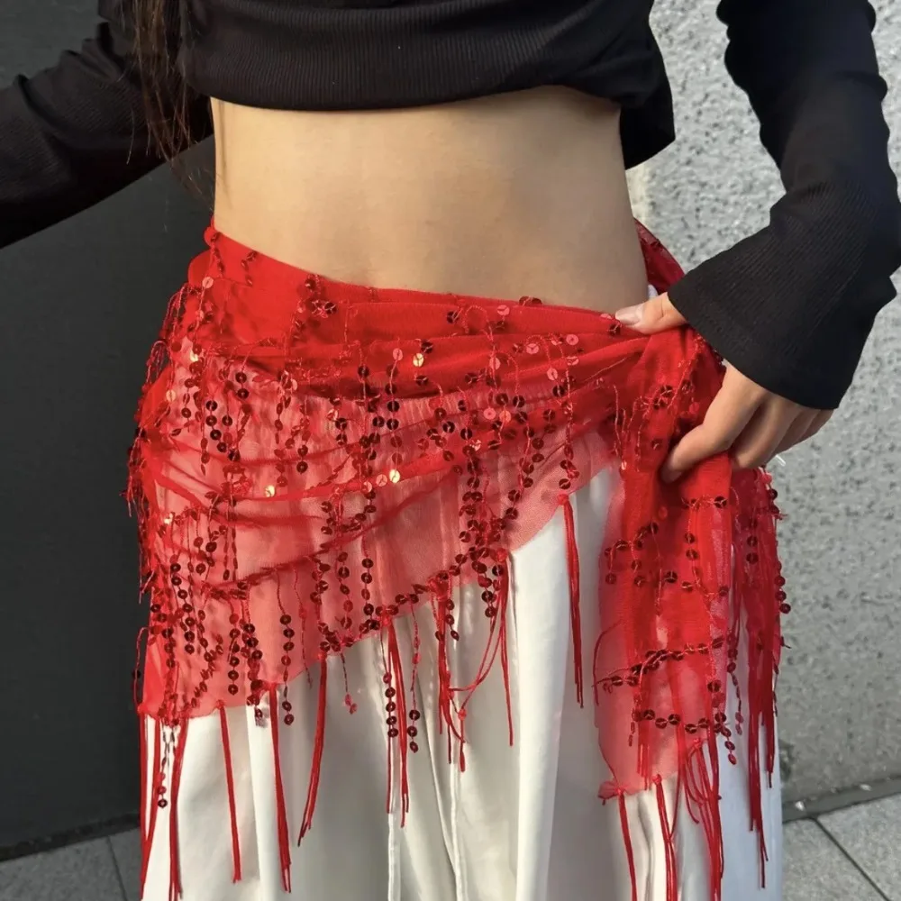 Fashion Sequins Belly Dance Belt Jazz Dance Tassels Hip Scarf Street Dance Show Costumes Waist Chain for Thailand/India/Arab thumbnail 2
