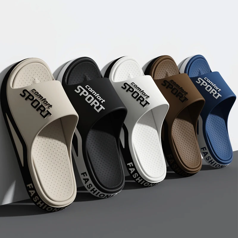 New Fashionable Men's Sandals Summer Indoor Home Non-slip Comfortable Shower Slippers Leisure Walking Seaside Beach Flat Bottom