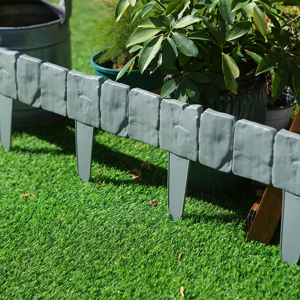 10pcs Garden Fence Imitation Stone Plant Support Stake Outdoor Edging Decorative Border DIY Lawn Yard Landscape Plant Fence