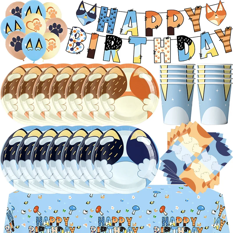 New Cartoon Dogs Birthday Party Decoration Full Set Kit Blue Dog Happy Birthday Plates Napkins Cups Tableware Supplies Kid Favor thumbnail 3