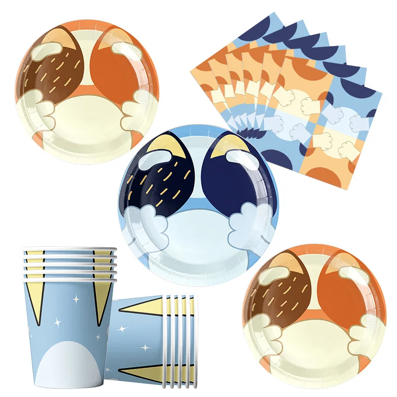 New Cartoon Dogs Birthday Party Decoration Full Set Kit Blue Dog Happy Birthday Plates Napkins Cups Tableware Supplies Kid Favor thumbnail 5