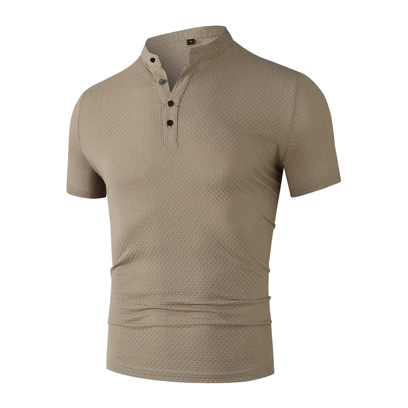 New Men's Business Casual Short Sleeved Bone Flower Solid Color POLO Shirt Fashion Breathable Comfortable Summer Versatile Top thumbnail 2