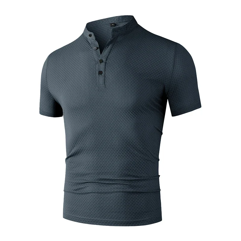 New Men's Business Casual Short Sleeved Bone Flower Solid Color POLO Shirt Fashion Breathable Comfortable Summer Versatile Top thumbnail 3