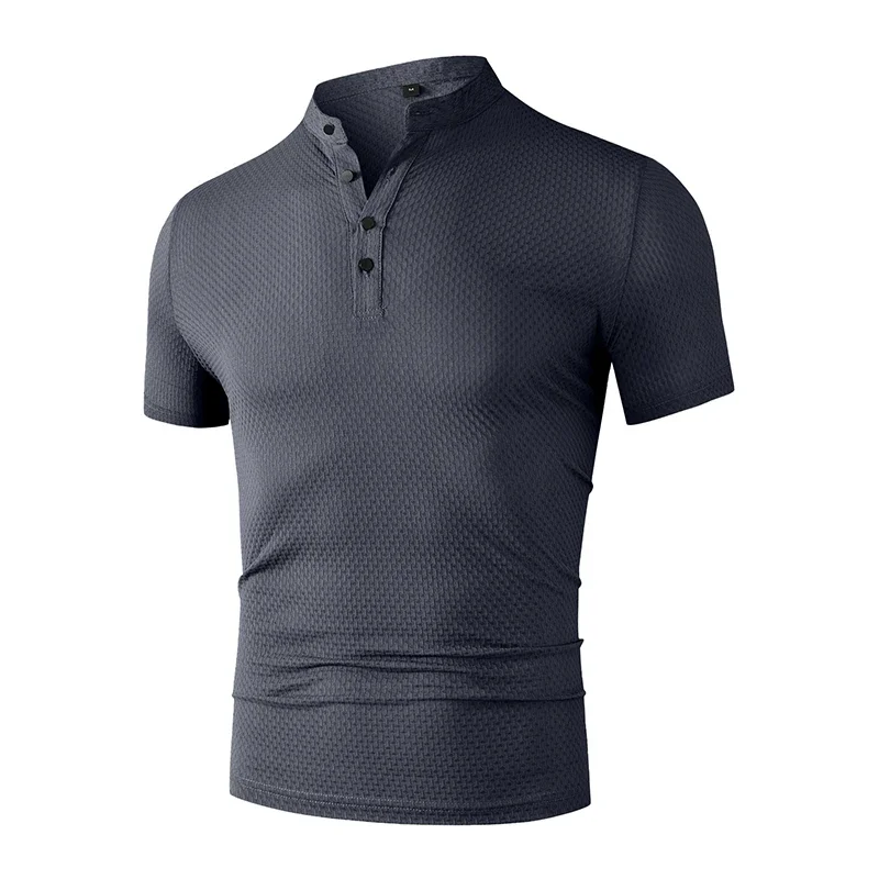 New Men's Business Casual Short Sleeved Bone Flower Solid Color POLO Shirt Fashion Breathable Comfortable Summer Versatile Top thumbnail 4