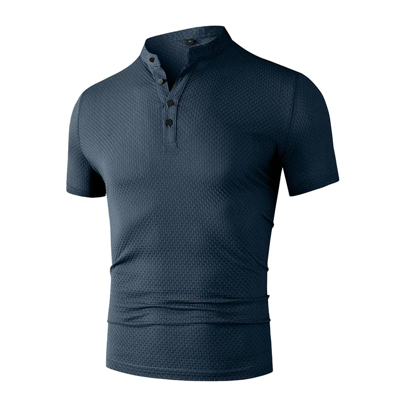 New Men's Business Casual Short Sleeved Bone Flower Solid Color POLO Shirt Fashion Breathable Comfortable Summer Versatile Top thumbnail 5