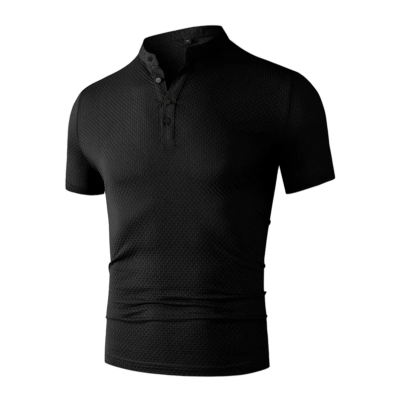 New Men's Business Casual Short Sleeved Bone Flower Solid Color POLO Shirt Fashion Breathable Comfortable Summer Versatile Top thumbnail 6