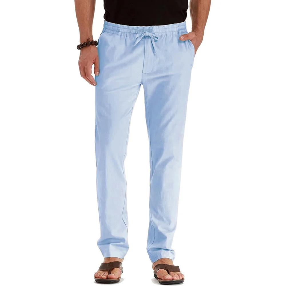 Men's Spring Summer New Cotton Linen Long Pants Vacation Hawaii Casual Trouser Straight Leg Lightweight Sweatpants thumbnail 2