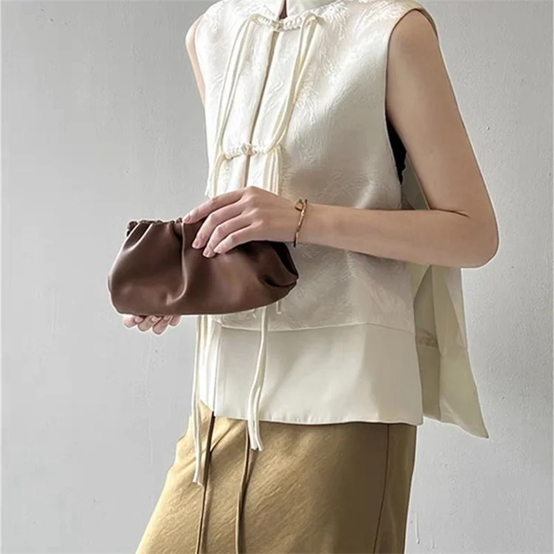 Chinese New Plate Button Vest Jacket 2025 Spring New Jacquard Stand Collar Sleeveless Waistcoat Retro Women Cheongsam Tops thumbnail 3