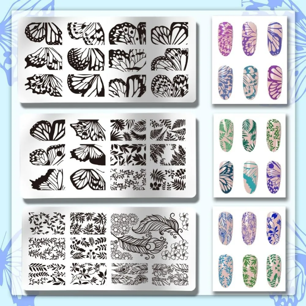 3pcs Butterfly Nail Stamper 36 Patterns Plant Nail Stamping Plate Leaf Branch Nail Art Stencils Print Nail Stencils Stainless thumbnail 3