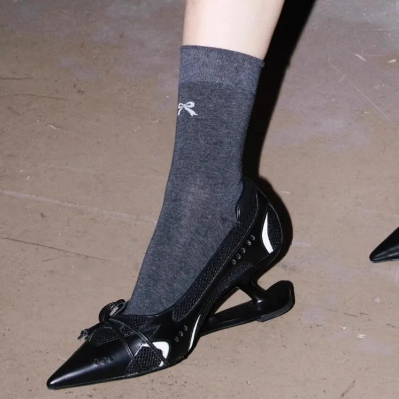 Special Heel Spliced Heels Pointed Toe Heels Women's Fashion Shallow Mouth Bow Non-Slip Mary Jane Single Shoes Large 42 thumbnail 3