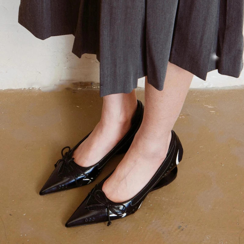 Special Heel Spliced Heels Pointed Toe Heels Women's Fashion Shallow Mouth Bow Non-Slip Mary Jane Single Shoes Large 42 thumbnail 5