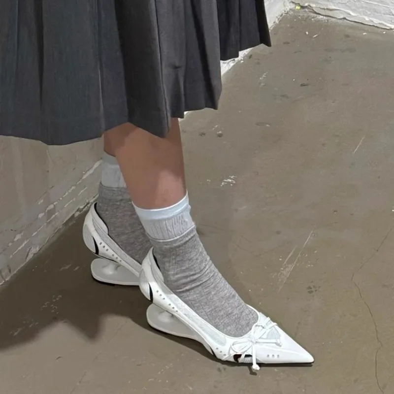Special Heel Spliced Heels Pointed Toe Heels Women's Fashion Shallow Mouth Bow Non-Slip Mary Jane Single Shoes Large 42 thumbnail 4