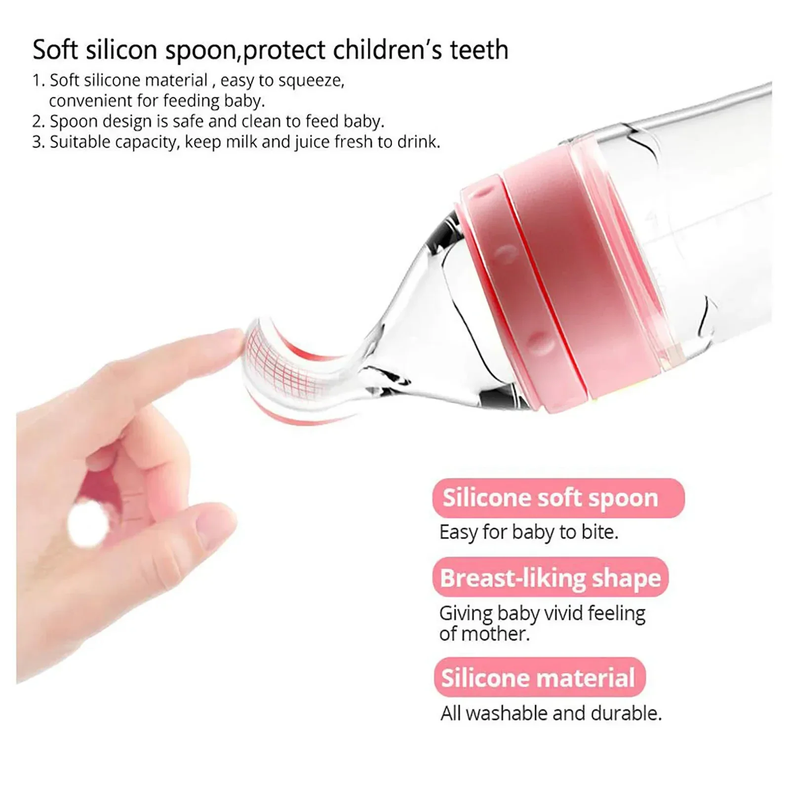 Depressible Silicone Bottle Feeding Safe Baby Feeding Toddler Squeeze Feeding Spoon Milk Bottle Training Feeder Food Supplement thumbnail 4