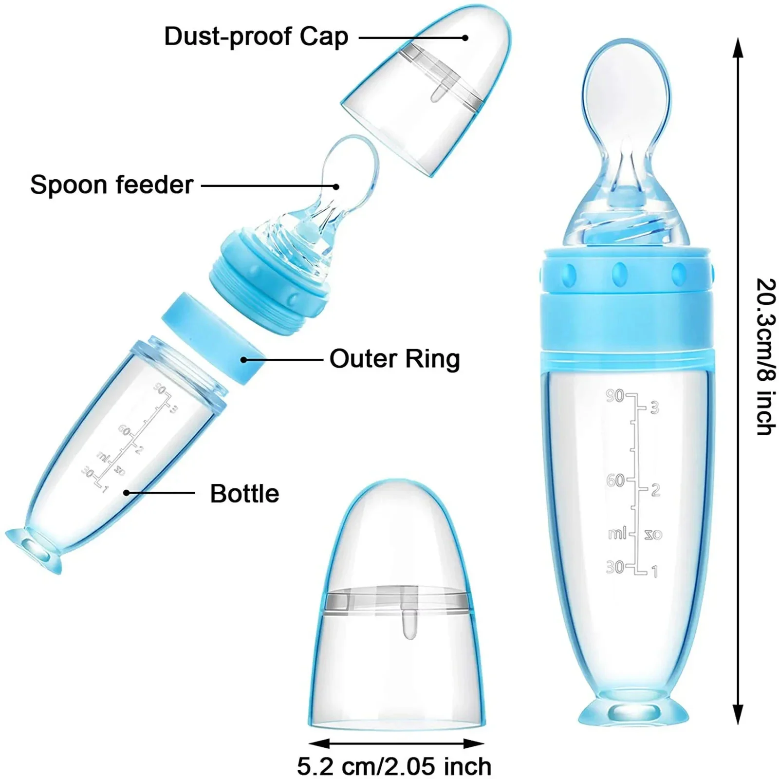 Depressible Silicone Bottle Feeding Safe Baby Feeding Toddler Squeeze Feeding Spoon Milk Bottle Training Feeder Food Supplement thumbnail 5
