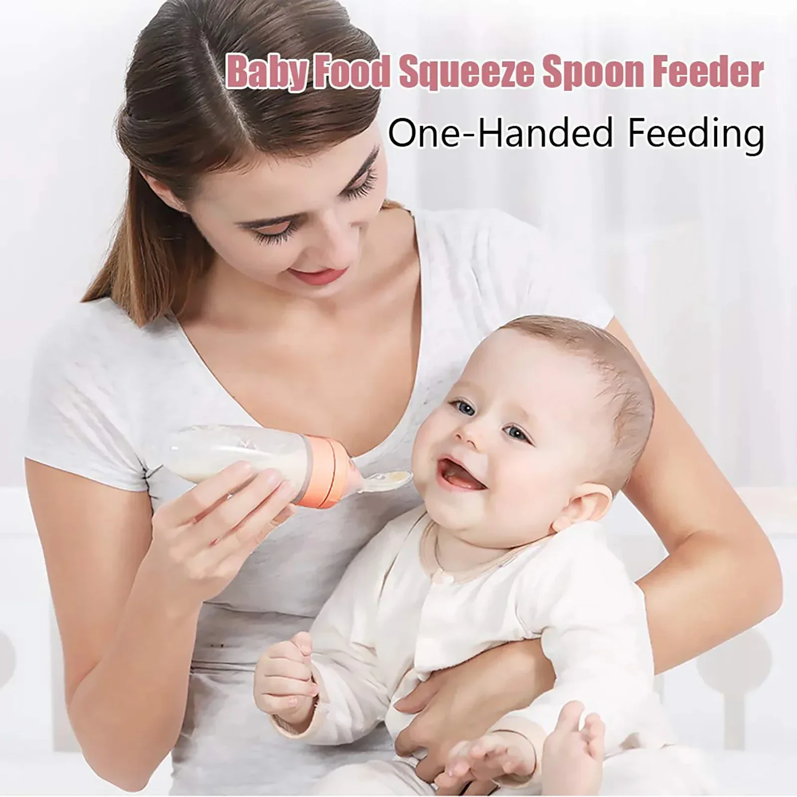 Depressible Silicone Bottle Feeding Safe Baby Feeding Toddler Squeeze Feeding Spoon Milk Bottle Training Feeder Food Supplement thumbnail 2